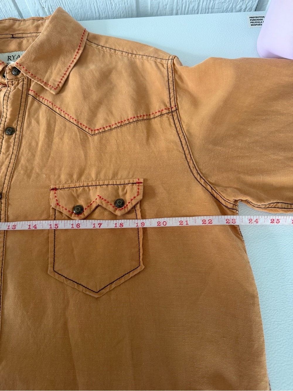Ryan Michael Men’s Large Linen Blend Western Shirt Sunset Orange Embroidered - Picture 5 of 8